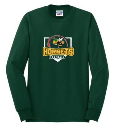Green Hornets Travel Baseball - Official Long Sleeve T Shirt (Grey, White or Forest Green)