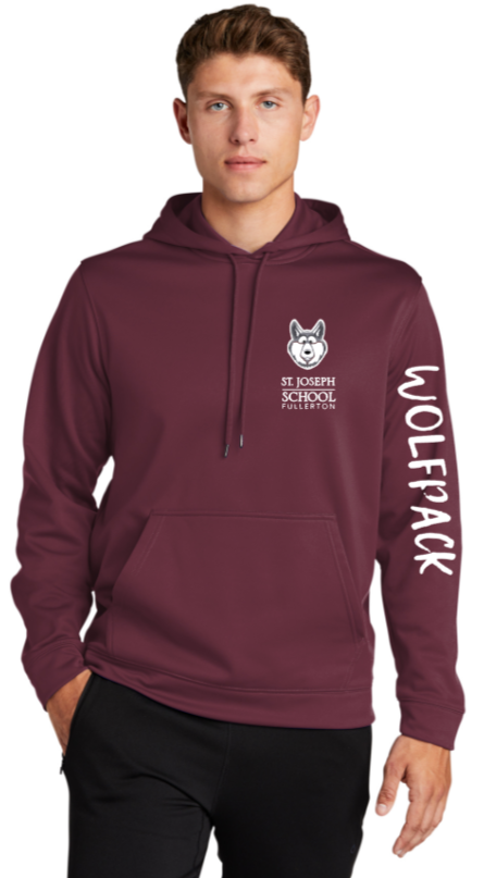 St. Joseph- Stacked with Sleeve - Performance Hoodie Sweatshirt (Maroon, White, Silver or Black) (YOUTH AND ADULT)
