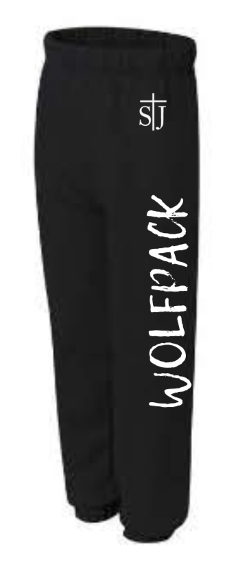 St. Joseph School - Youth Jogger Sweatpants - Stacked logo with Wolfpack (Black or Sports Grey)