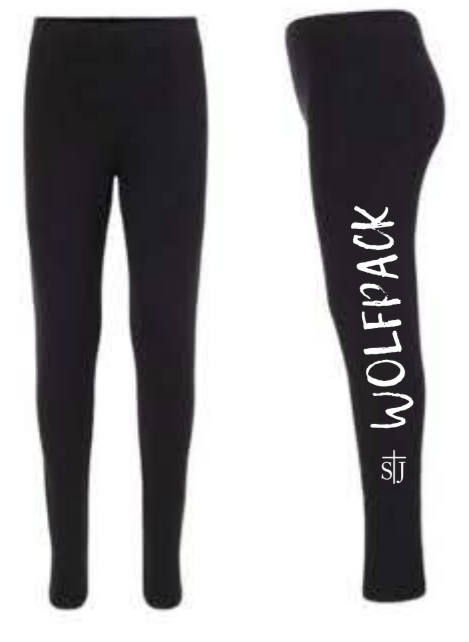 St. Joseph School - Girl's Legggings - StJ logo with Wolfpack - Black