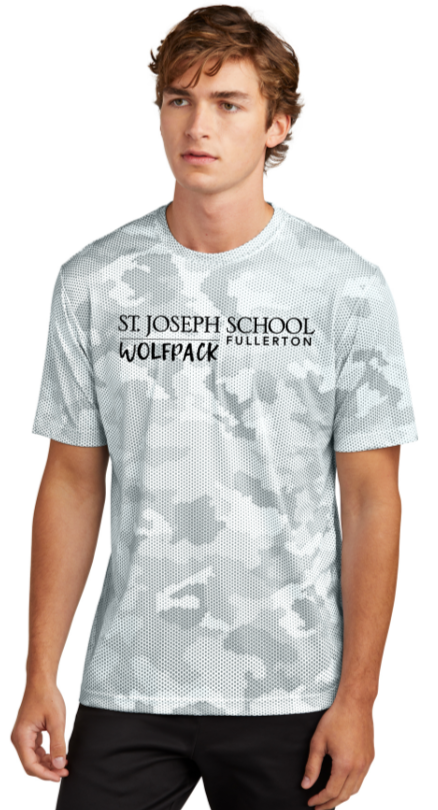 St. Joseph School - Wolfpack- White Camo Hex Short Sleeve Shirt (YOUTH AND ADULT)