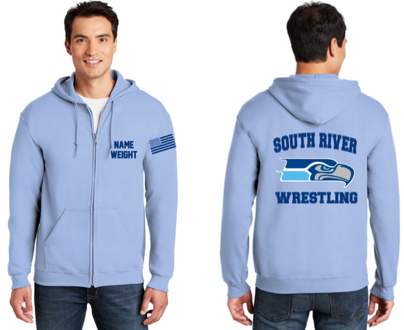 SRHS Wrestling - Light Blue Full Zip Hoodie Sweatshirt