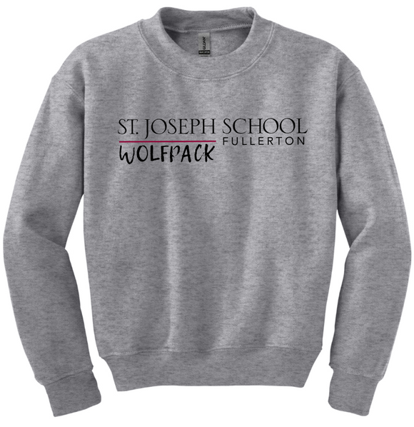 St. Joseph School - Youth Crewneck Sweatshirt - Wolfpack (Black or Grey)