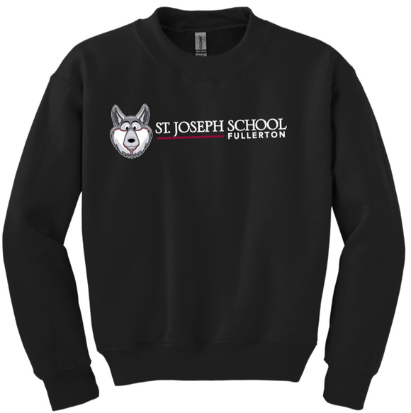 St. Joseph School - Youth Crewneck Sweatshirt - Wolfie Long Logo (Black or Grey)