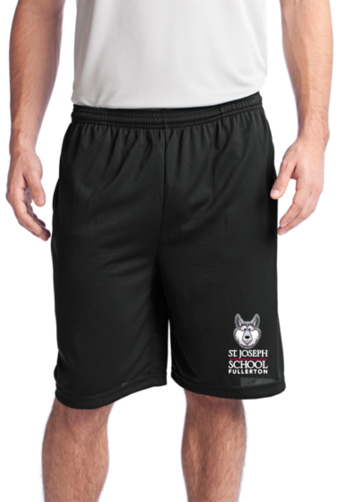 St. Joseph School - Youth Training Shorts - Stacked logo (Black, Graphite or Silver)