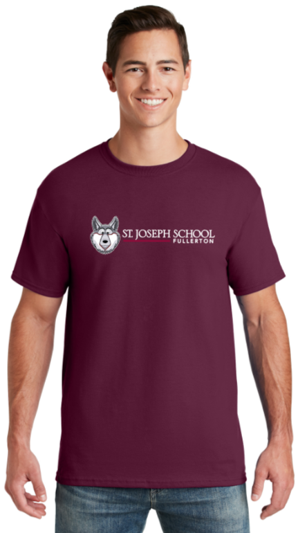 St. Joseph School - Adult Short Sleeve - Wolfie Long Logo (Maroon, Black, White, Grey or Pink)