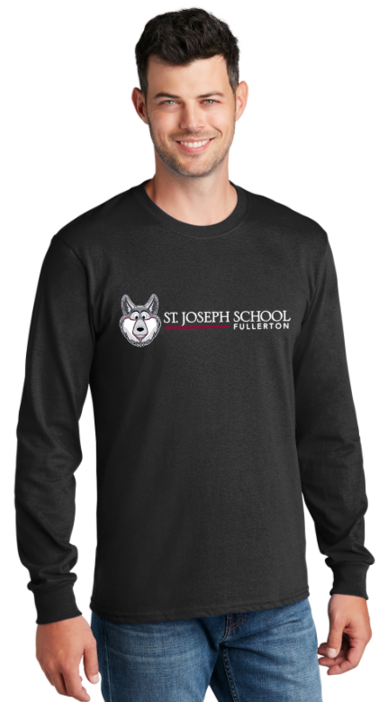 St. Joseph School - Adult Long Sleeve - Wolfie Long Logo (Maroon, Black, White or Grey)