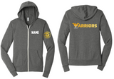 Warriors Gymnastics - Lettered Full Zip Lightweight Hoodie (Blue or Grey)