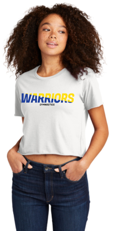 Warrior Gymnastics - Blue & Yellow - White Short Sleeve Crop Top