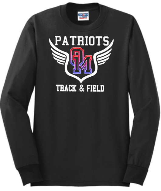 OMHS Track  - Shield Long Sleeve Shirt (Blue, Black or Red)