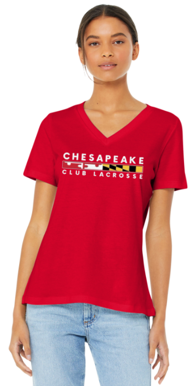 CC LAX - BELLA+CANVAS ® Women’s Relaxed Jersey Short Sleeve V-Neck Tee (Red, White or Black) - Bella Canvas