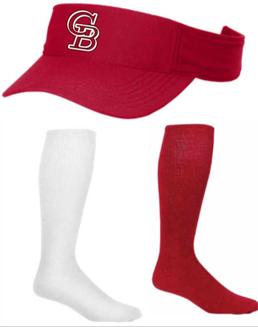 Glen Burnie Softball - BUNDLE - 1 Visor / Red Socks / White Socks