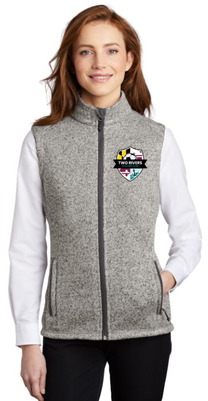Two Rivers - Ladies Sweater Fleece Vest with Embroidered Patch (Heather Grey)