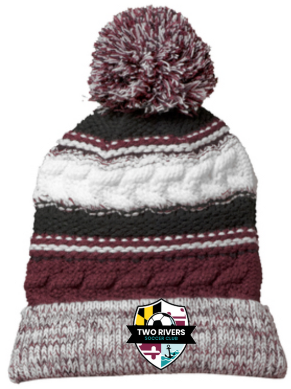 Two Rivers - Embroidered Patch Striped Knit Beanie