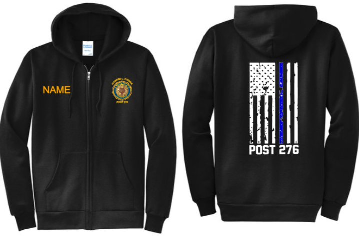 AL 276 - American Flag - Full Zip Hoodie (Black, Navy Blue or Grey