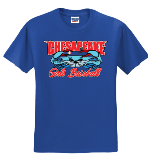 Chesapeake Girls Baseball - Classic - Short Sleeve T Shirt (Columbia Blue, Royal Blue or Sports Grey)