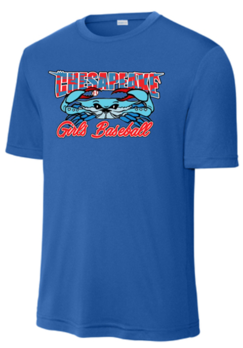Chesapeake Girls Baseball - MD Flag - Performance Short Sleeve T Shirt (Royal Blue, Carolina Blue or Concrete Grey)