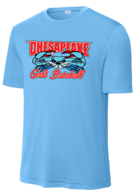 Chesapeake Girls Baseball - Classic - Performance Short Sleeve T Shirt (Royal Blue, Carolina Blue or Concrete Grey)