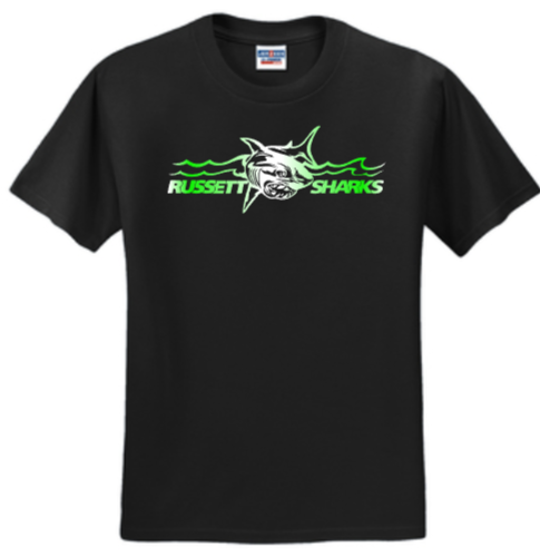 Russett Sharks - Black Short Sleeve T Shirt