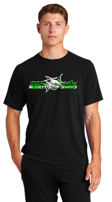 Russett Sharks - Gradient - Black Performance Short Sleeve T Shirt