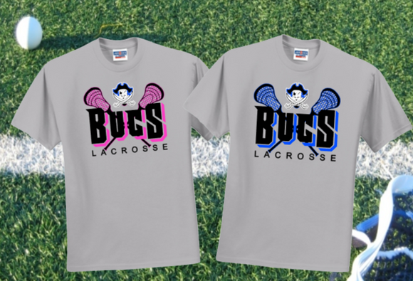 BUCS LAX - Silver Short Sleeve TShirt (Pink and Blue Designs)