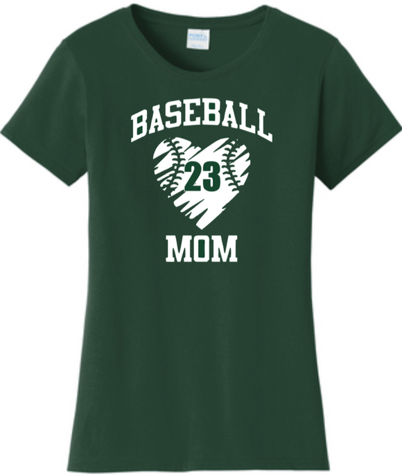 LF Baseball - Baseball Mom Heart Short Sleeve T Shirt - Green