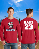 GB Baseball - Classic Glen Burnie Baseball Long Sleeve T Shirt (White/Red/Black)