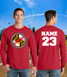 GB Baseball - MD Flag Long Sleeve T Shirt (Black/White/Red)