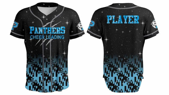 Panthers Cheer - Cheer Sublimination Full Button Short Sleeve Shirt (Youth and Adult)