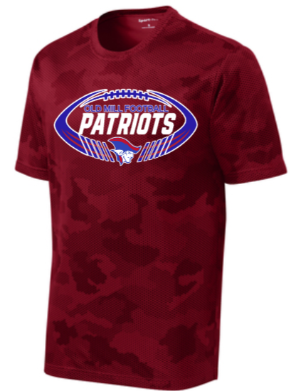 OM Patriots - Patriots Football Camo Hex Performance SS T-shirt (Red or Iron Grey)