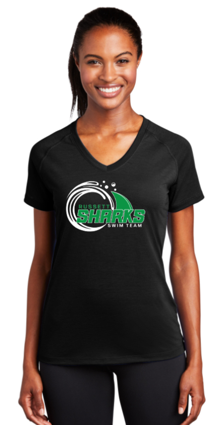 Russett Sharks - Ladies Ultimate Performance V-Neck (Black)