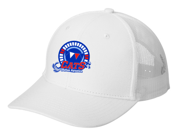 CATS Swimming - White Snapback Trucker Hat (Printed)