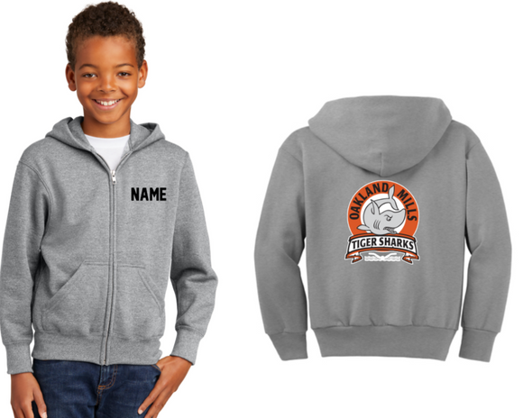 Oakland Mills Swim Team - Full Zip Grey Hoodie (Youth, Lady or Unisex)