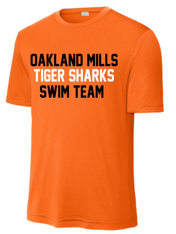 Oakland Mills Swim Team - Letters Orange Performance Short Sleeve Shirt