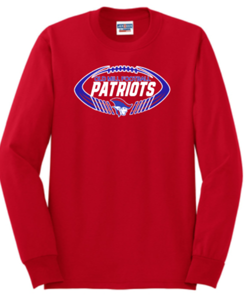 OM Patriots - Patriots Football Long Sleeve T Shirt (Red, Black or Grey)