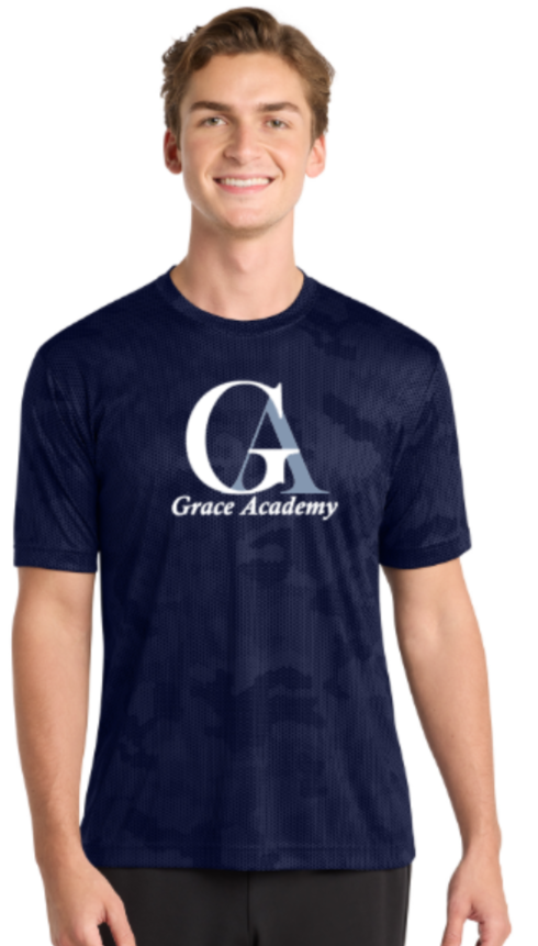 Grace Academy - Navy Blue Camo Hex Short Sleeve Shirt (Youth and Adult)