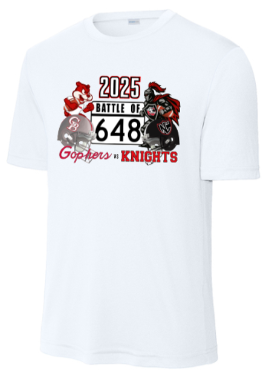 2025 Battle of 648 - White Performance Short Sleeve Shirt - Pick Your School