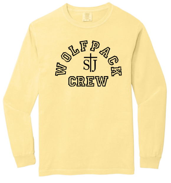 St. Joseph - Wolfpack with Cross Comfort Colors - Long Sleeve Shirt (White, Black , Grey, Brick or Yellow) (Adults)