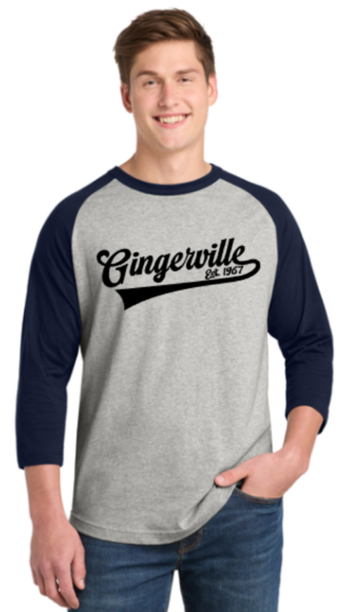 Gingerville - Adult Sport-Tek Colorblock Raglan Jersey (Navy / Grey)