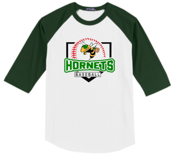 Green Hornets Travel Baseball - Official T Shirt (White/ Forest Green)