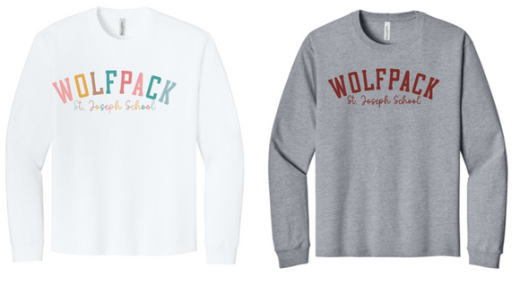 St. Joseph - Wolfpack Designed by Mrs. Hasty - Bella Canvas Adult Long Sleeve (White, Grey, Vintage Red or Asphalt)