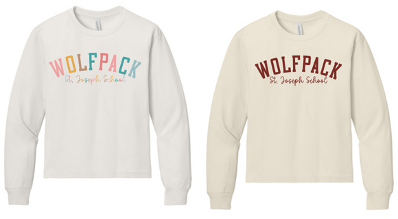 St. Joseph - Wolfpack Designed by Mrs. Hasty - Bella Canvas Youth Long Sleeve (White, Vintage White, Maroon or Dark Grey)