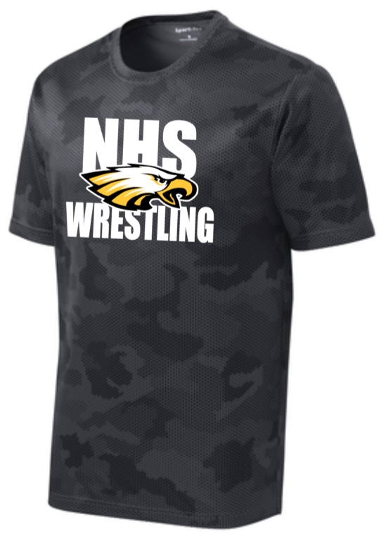 NHS Wrestling - Letters Iron Grey Camo Hex Short Sleeve Shirt