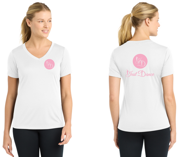 Just Dance - White Lady Cut VNeck Performance Short Sleeve Shirt