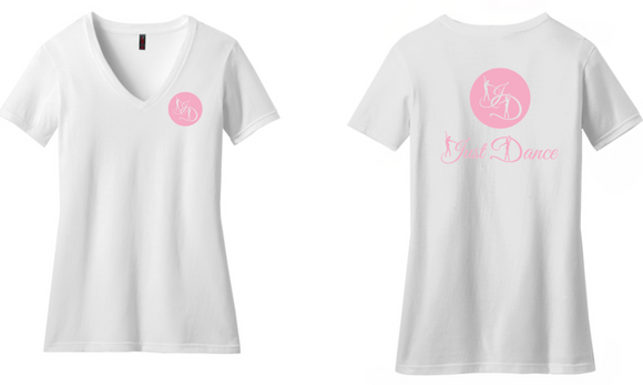 Just Dance - White Ladies Vneck Short Sleeve T Shirt - DISTRICT BLEND