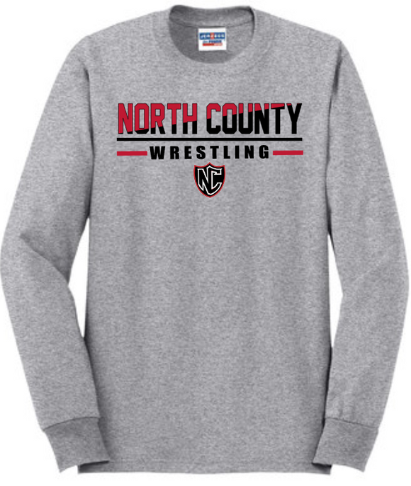NC Wrestling - Letters - Grey Long Sleeve Shirt