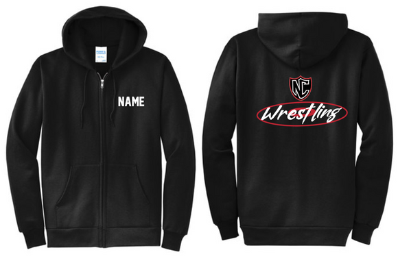 NC Wrestling - Circle - Full Zip Black Hoodie