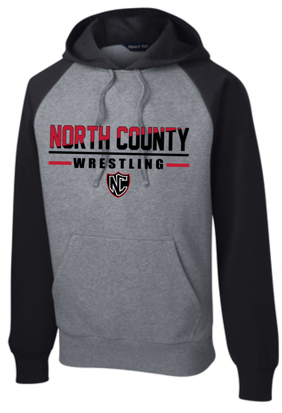 NC Wrestling - Letters - Classic Black Sleeves Raglan Sport Tek Hoodie