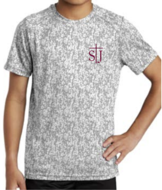 St. Joseph School - Youth Digi Camo Short Sleeve - STJ Logo