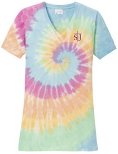 St. Joseph School - Lady Tie Dye V Neck Short Sleeve - STJ Logo